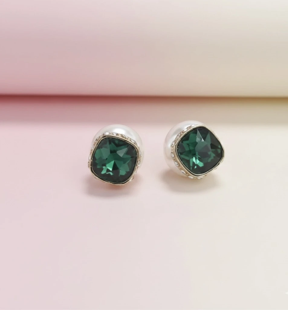 Emerald Pearl Duo Studs