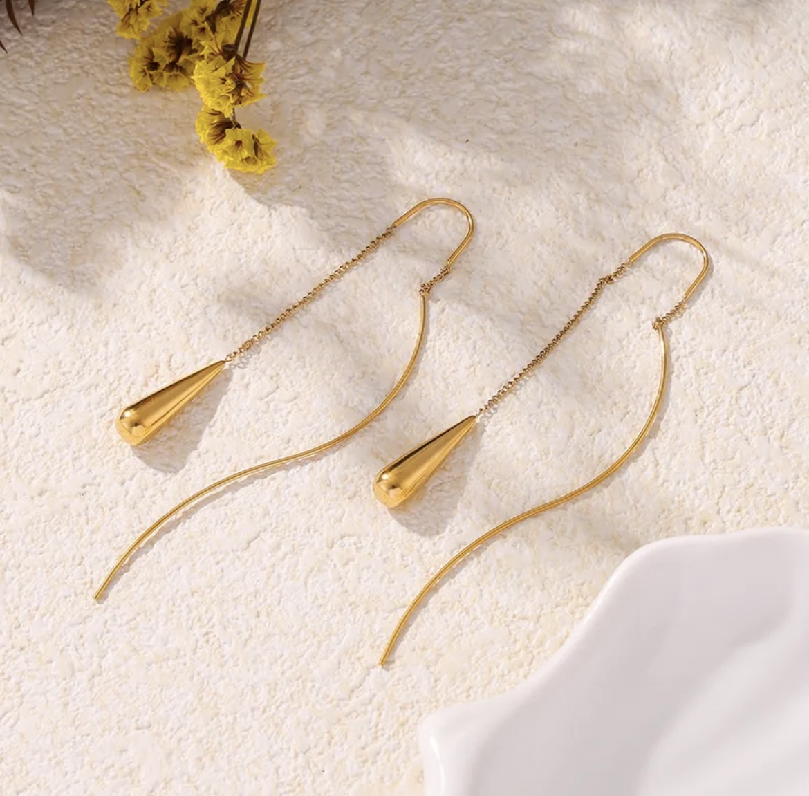 Gold Water Drop Tassel Earrings