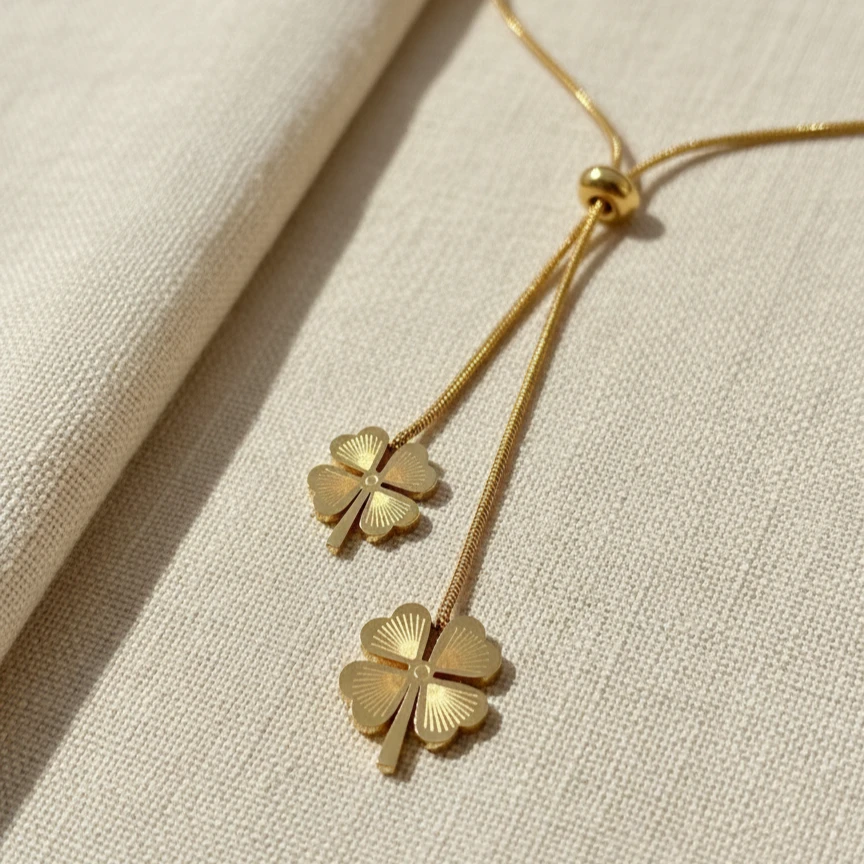 Twin Clover Tie Necklace