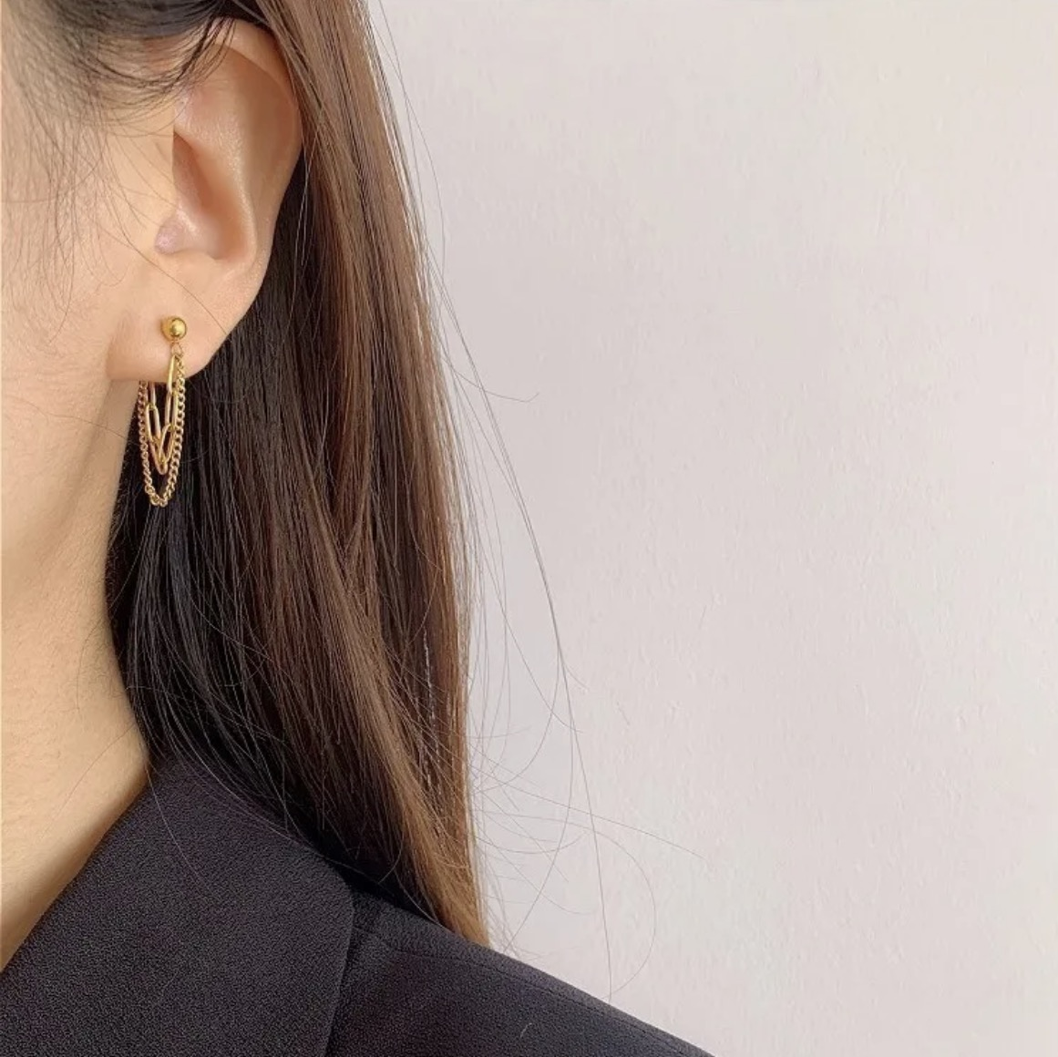 C Hoop Dangling Chain Earrings