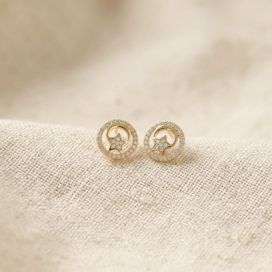 Moon with Star Stud Earrings