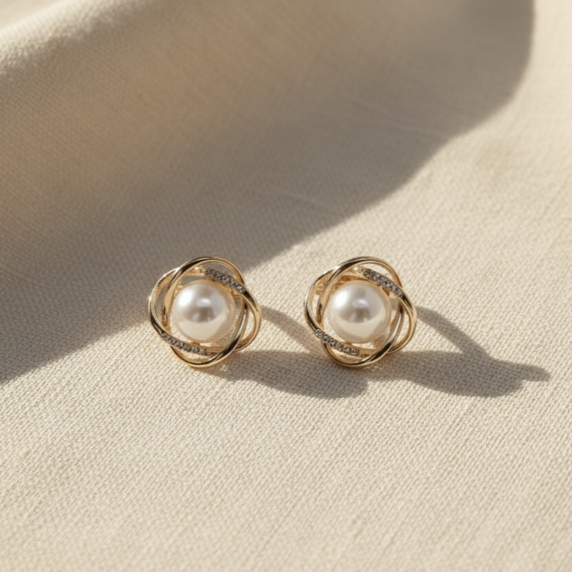 Eterna Pearl Knot Studs