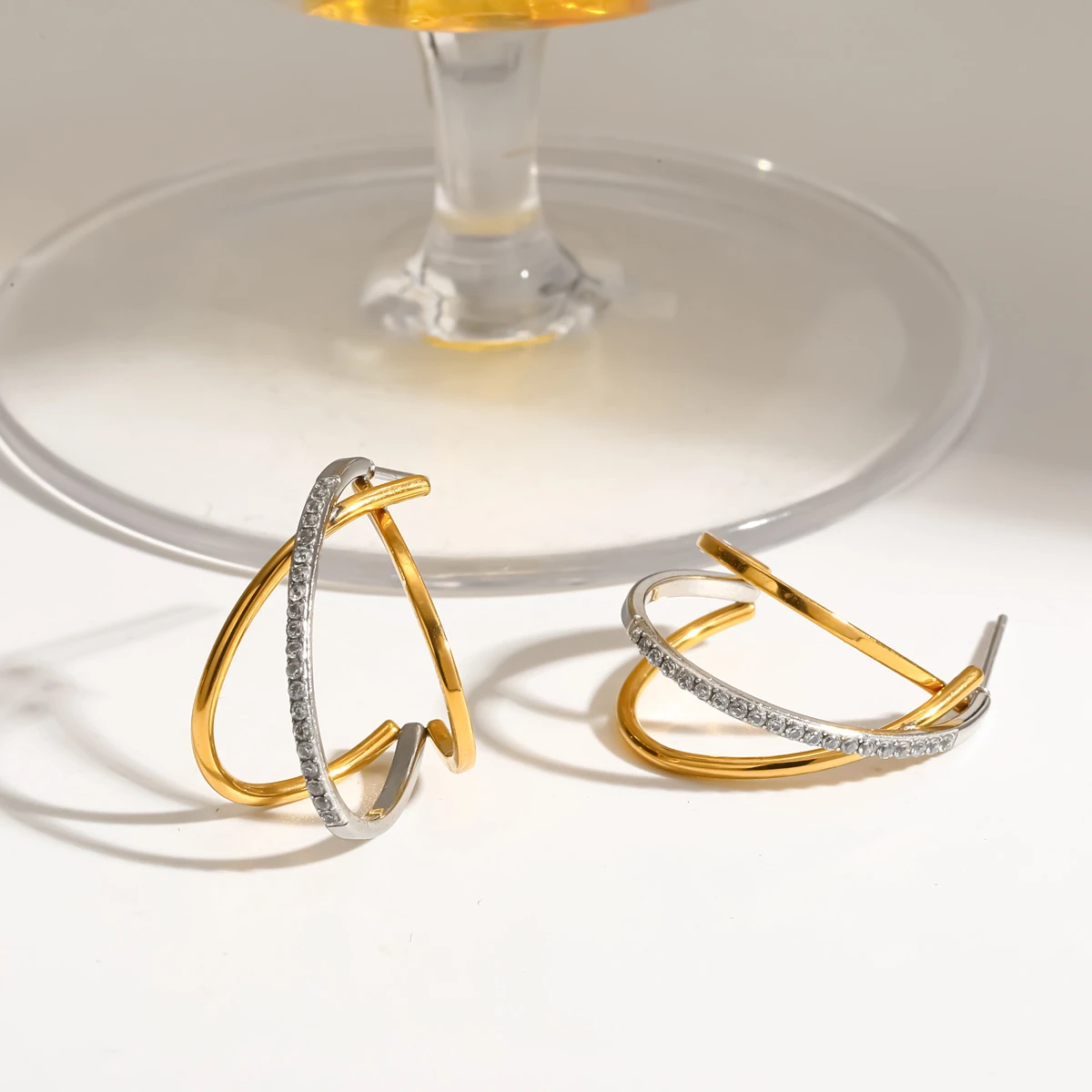 Two-Tone Criss-Cross Hoop Studs