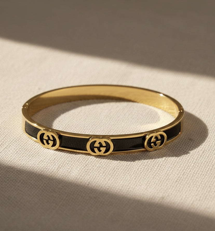 Black Enamel Emblem Bangle