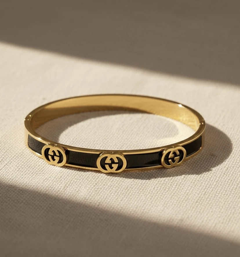 Black Enamel Emblem Bangle